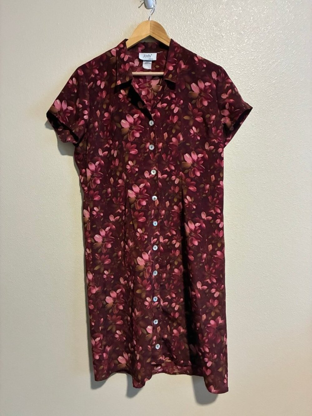 Vintage Jody California Women's Floral Print Button Down Short Sleeve Dress 8